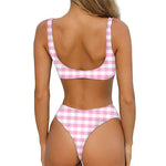 Pink And White Gingham Pattern Print Front Bow Tie Bikini