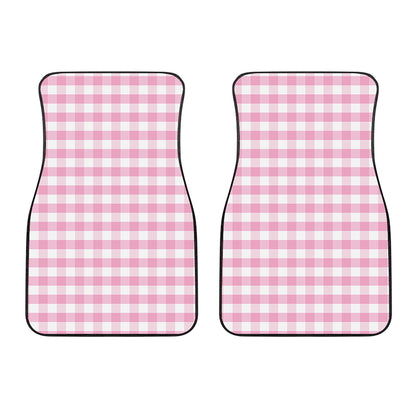 Pink And White Gingham Pattern Print Front Car Floor Mats