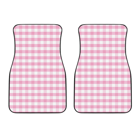Pink And White Gingham Pattern Print Front Car Floor Mats