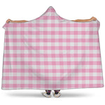 Pink And White Gingham Pattern Print Hooded Blanket