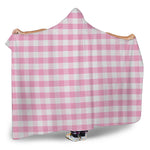Pink And White Gingham Pattern Print Hooded Blanket