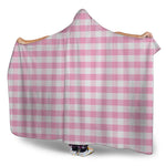 Pink And White Gingham Pattern Print Hooded Blanket