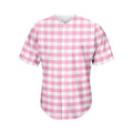 Pink And White Gingham Pattern Print Men's Baseball Jersey