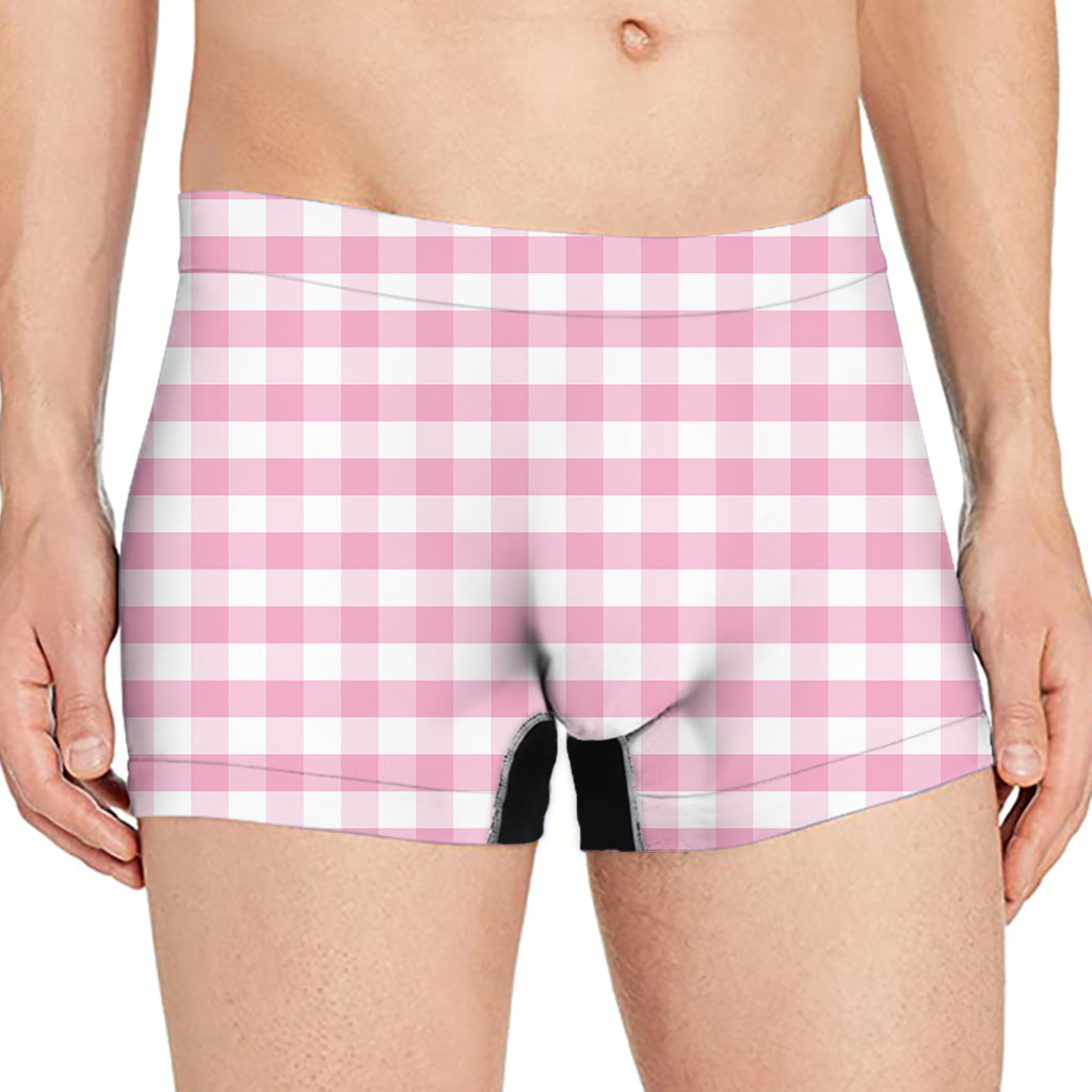 Pink And White Gingham Pattern Print Men's Boxer Briefs