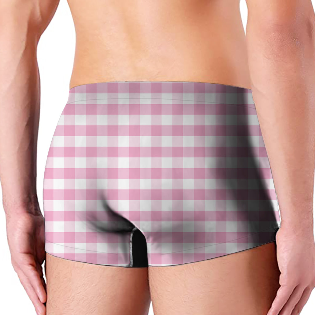 Pink And White Gingham Pattern Print Men's Boxer Briefs