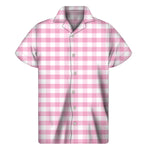 Pink And White Gingham Pattern Print Men's Short Sleeve Shirt