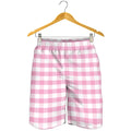 Pink And White Gingham Pattern Print Men's Shorts