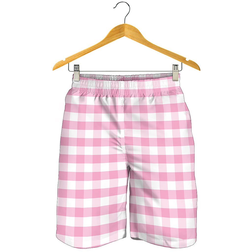 Pink And White Gingham Pattern Print Men's Shorts