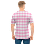 Pink And White Gingham Pattern Print Men's T-Shirt