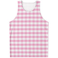 Pink And White Gingham Pattern Print Men's Tank Top