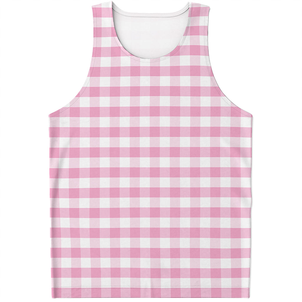 Pink And White Gingham Pattern Print Men's Tank Top