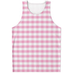 Pink And White Gingham Pattern Print Men's Tank Top