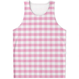 Pink And White Gingham Pattern Print Men's Tank Top