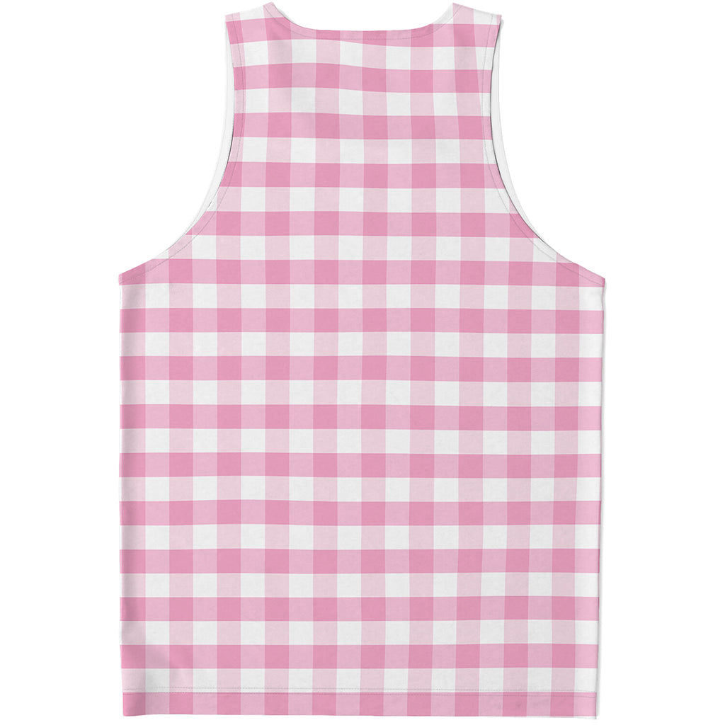 Pink And White Gingham Pattern Print Men's Tank Top