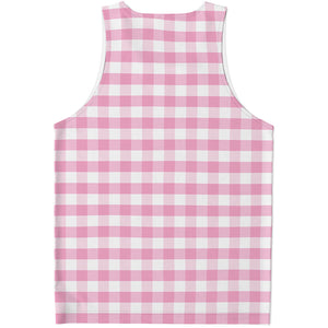 Pink And White Gingham Pattern Print Men's Tank Top