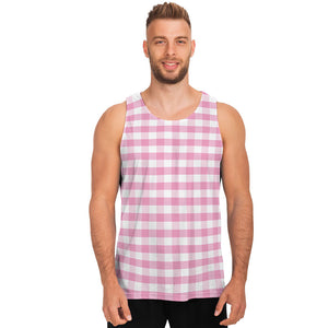 Pink And White Gingham Pattern Print Men's Tank Top