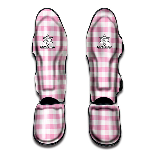 Pink And White Gingham Pattern Print Muay Thai Shin Guard