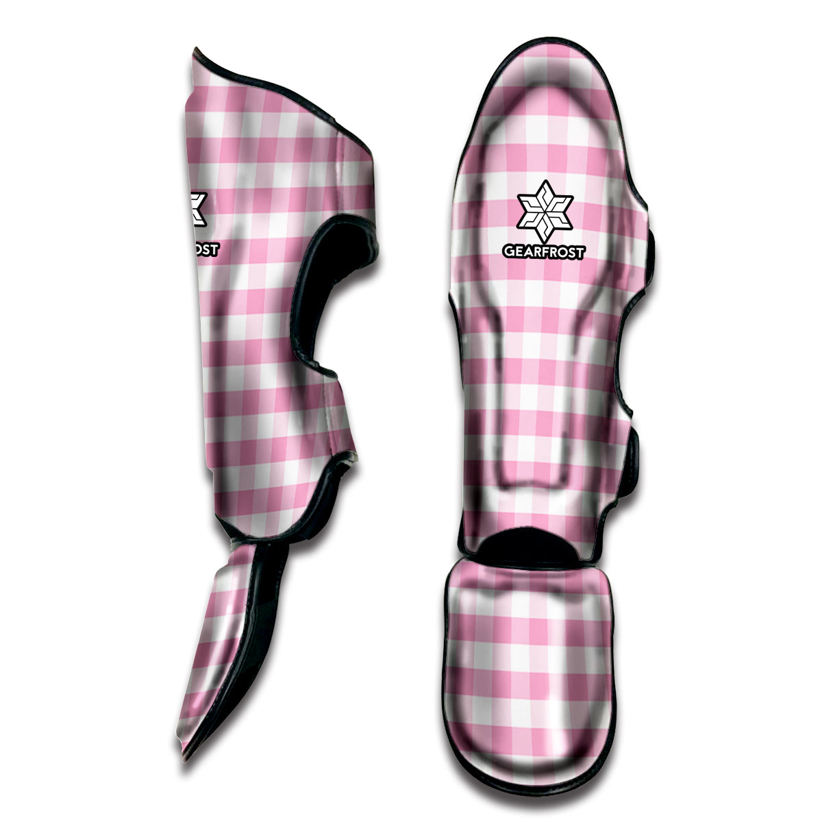 Pink And White Gingham Pattern Print Muay Thai Shin Guard