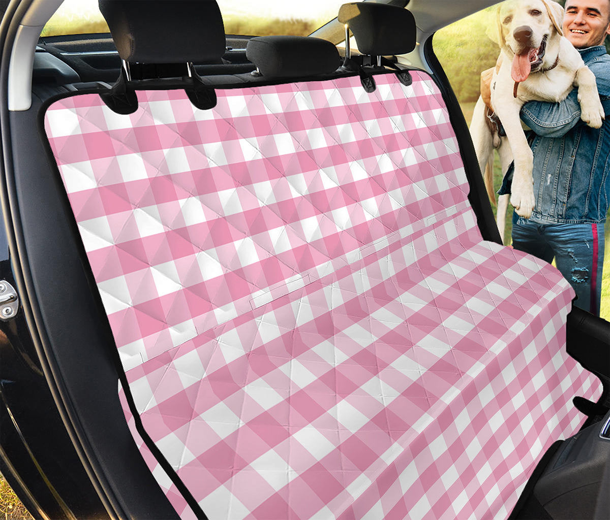Pink And White Gingham Pattern Print Pet Car Back Seat Cover