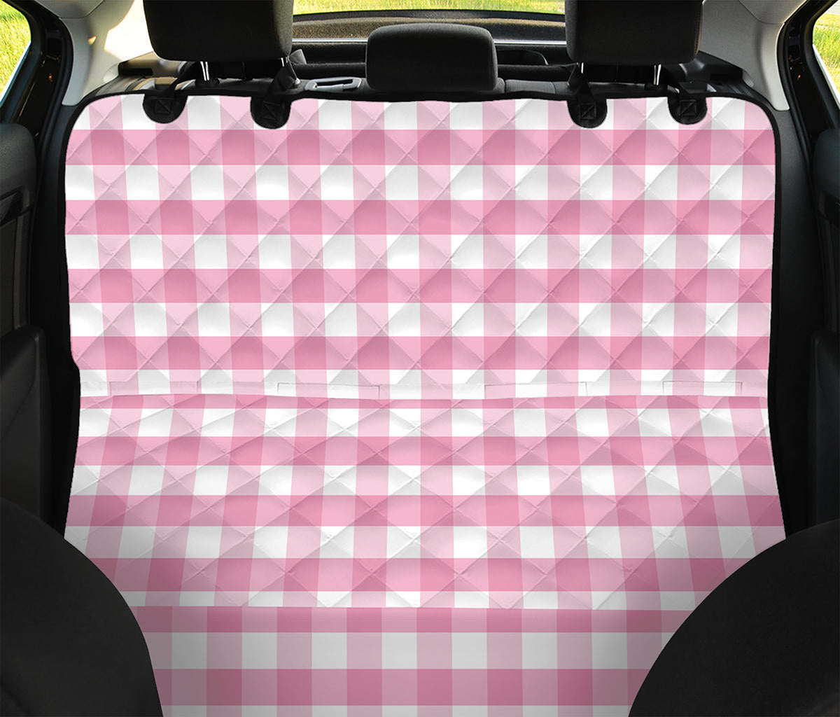 Pink And White Gingham Pattern Print Pet Car Back Seat Cover