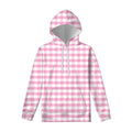 Pink And White Gingham Pattern Print Pullover Hoodie