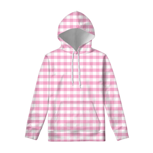 Pink And White Gingham Pattern Print Pullover Hoodie