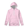 Pink And White Gingham Pattern Print Pullover Hoodie