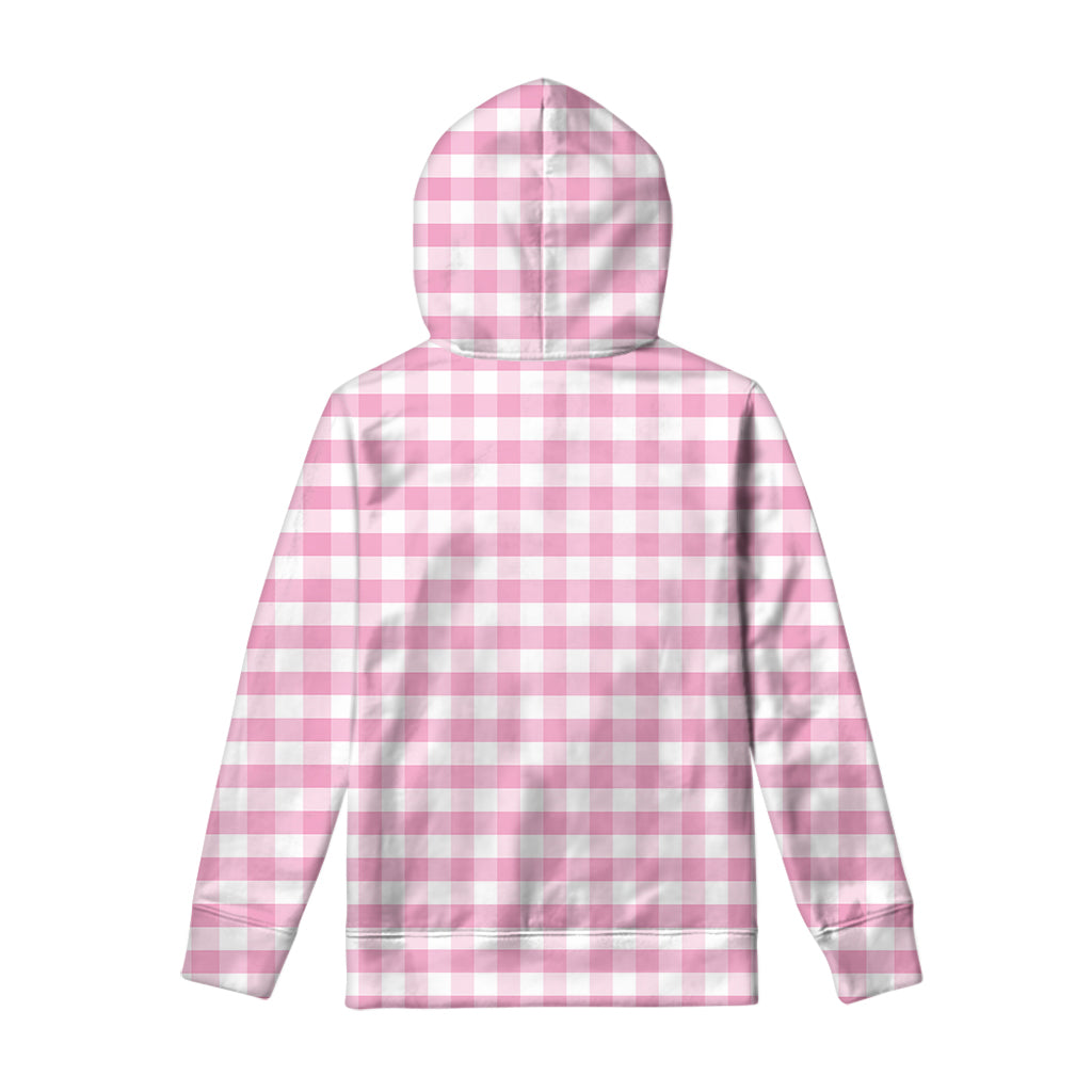 Pink And White Gingham Pattern Print Pullover Hoodie