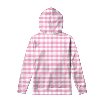 Pink And White Gingham Pattern Print Pullover Hoodie