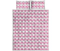 Pink And White Gingham Pattern Print Quilt Bed Set