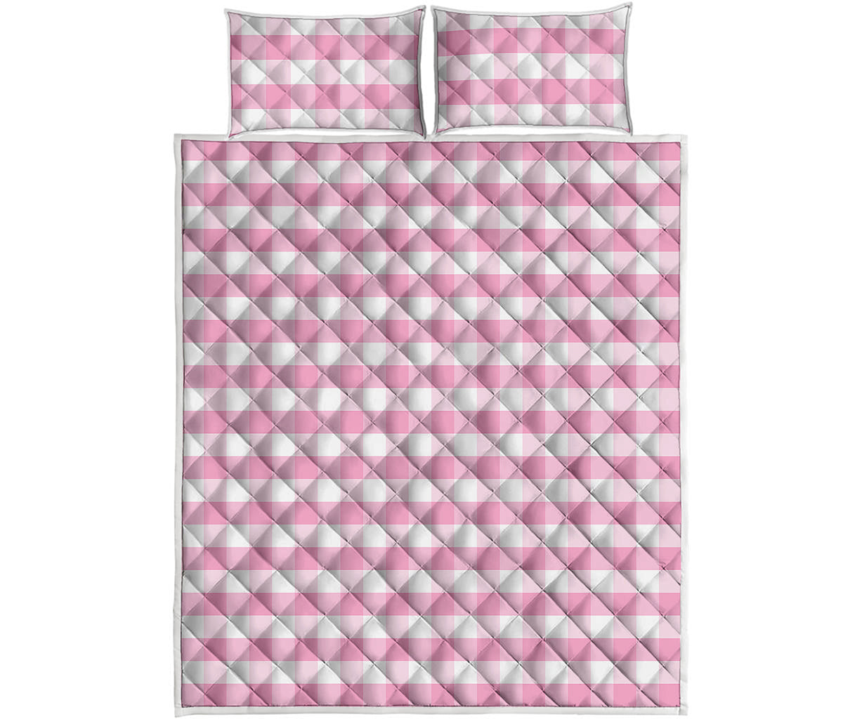 Pink And White Gingham Pattern Print Quilt Bed Set