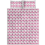 Pink And White Gingham Pattern Print Quilt Bed Set