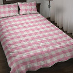 Pink And White Gingham Pattern Print Quilt Bed Set