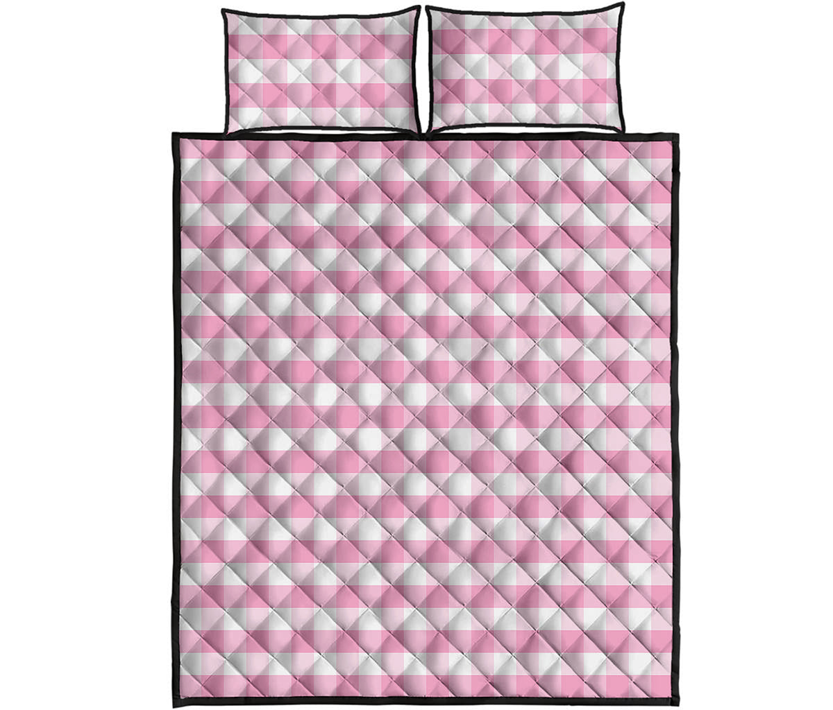 Pink And White Gingham Pattern Print Quilt Bed Set