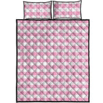 Pink And White Gingham Pattern Print Quilt Bed Set