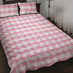 Pink And White Gingham Pattern Print Quilt Bed Set
