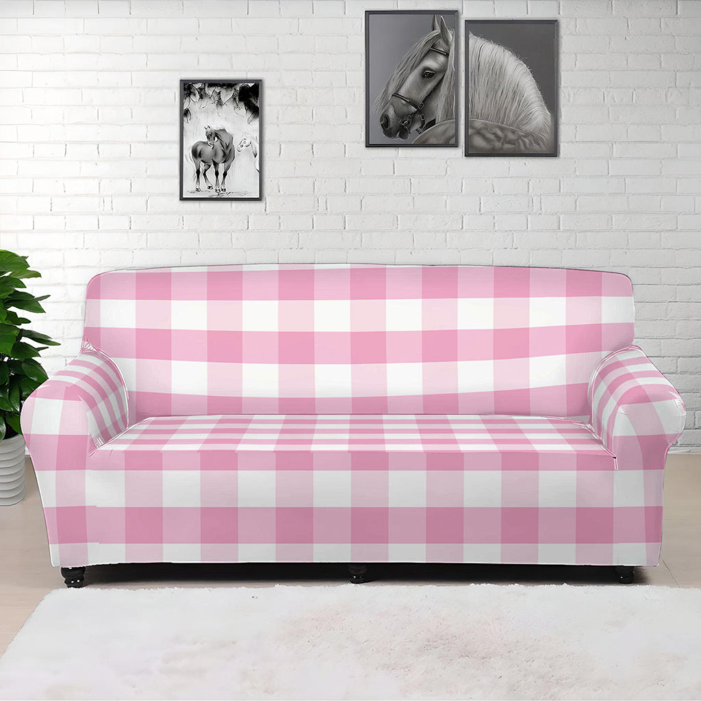 Pink And White Gingham Pattern Print Sofa Cover