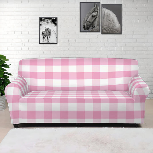 Pink And White Gingham Pattern Print Sofa Cover