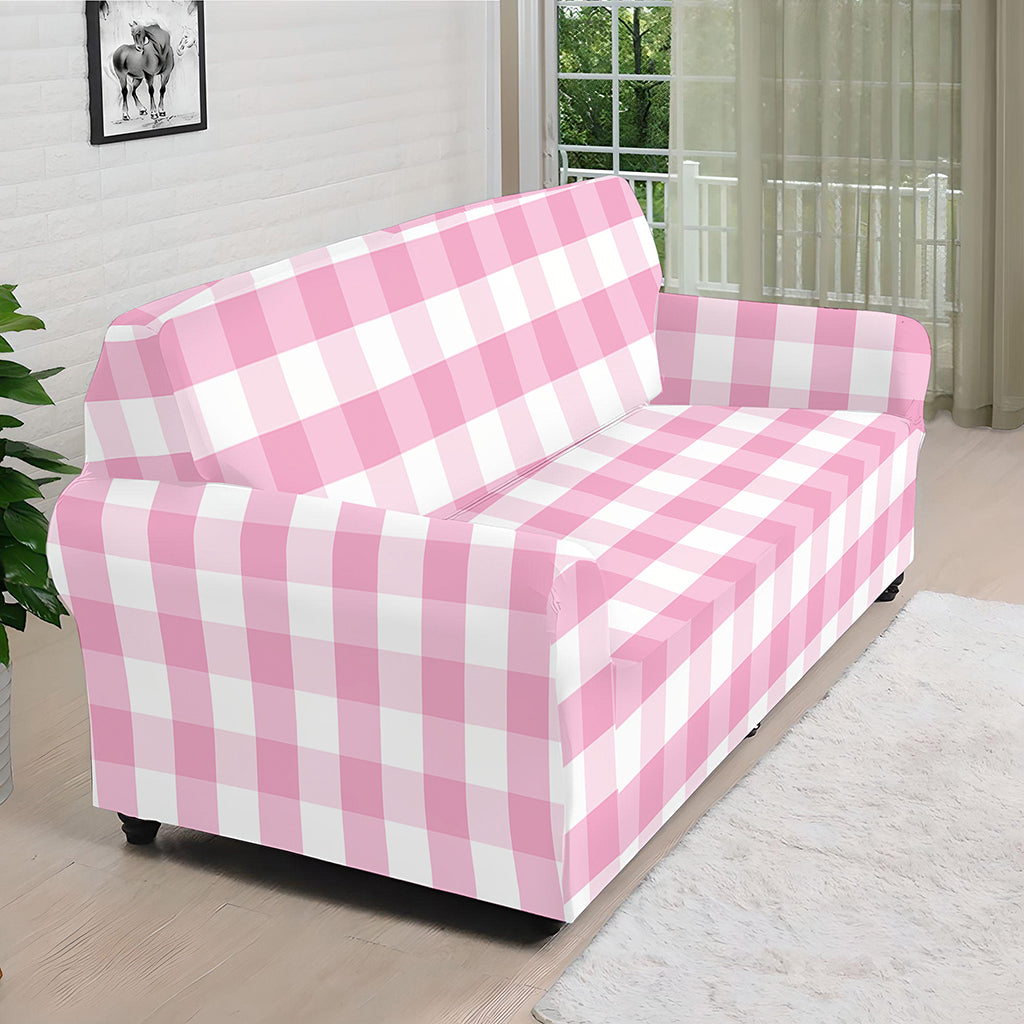 Pink And White Gingham Pattern Print Sofa Cover