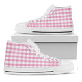 Pink And White Gingham Pattern Print White High Top Sneakers