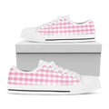 Pink And White Gingham Pattern Print White Low Top Sneakers