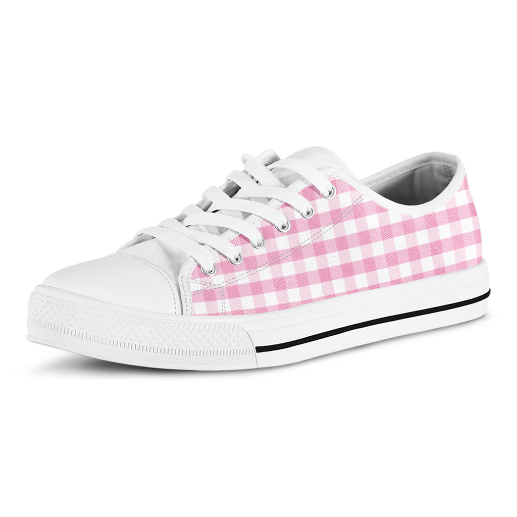 Pink And White Gingham Pattern Print White Low Top Shoes