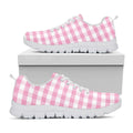 Pink And White Gingham Pattern Print White Running Shoes