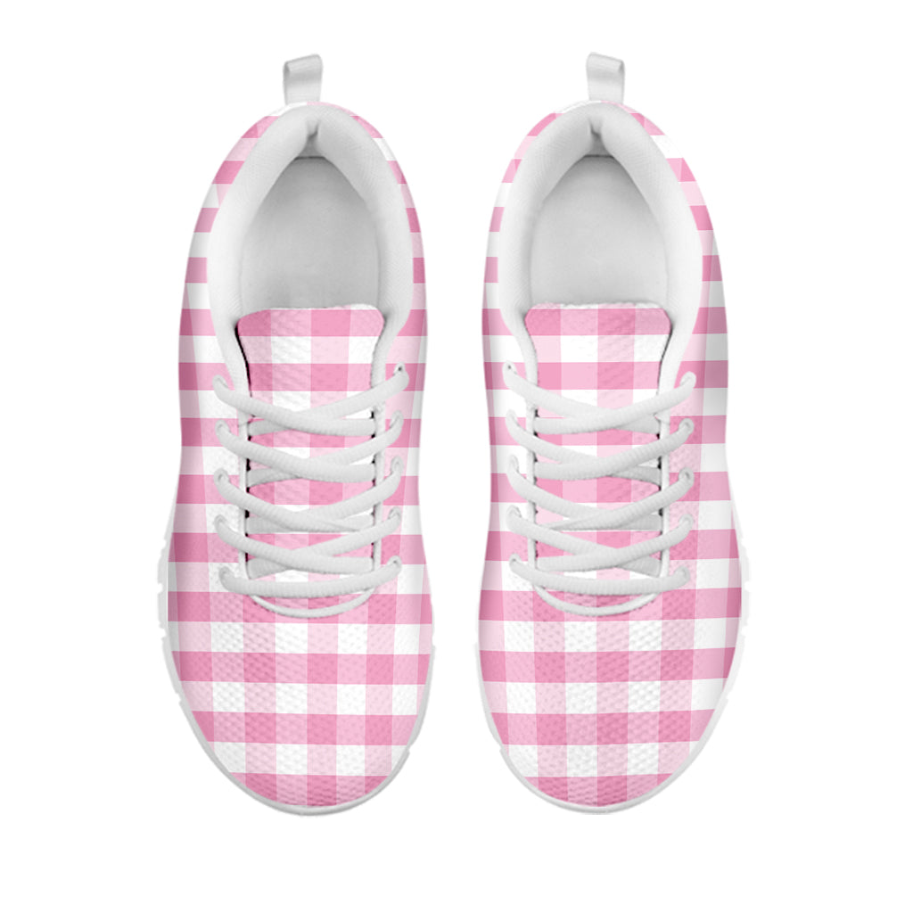 Pink And White Gingham Pattern Print White Sneakers