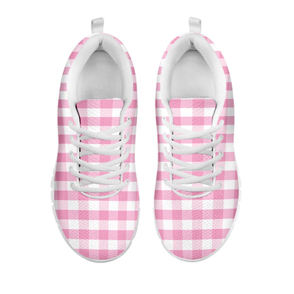 Pink And White Gingham Pattern Print White Sneakers