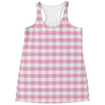 Pink And White Gingham Pattern Print Women's Racerback Tank Top