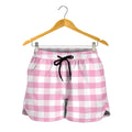 Pink And White Gingham Pattern Print Women's Shorts