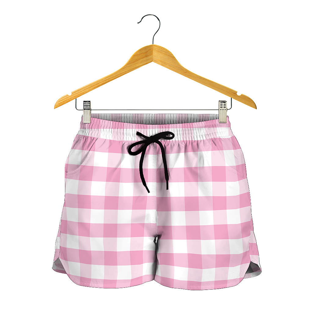 Pink And White Gingham Pattern Print Women's Shorts