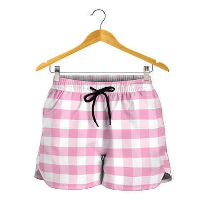 Pink And White Gingham Pattern Print Women's Shorts