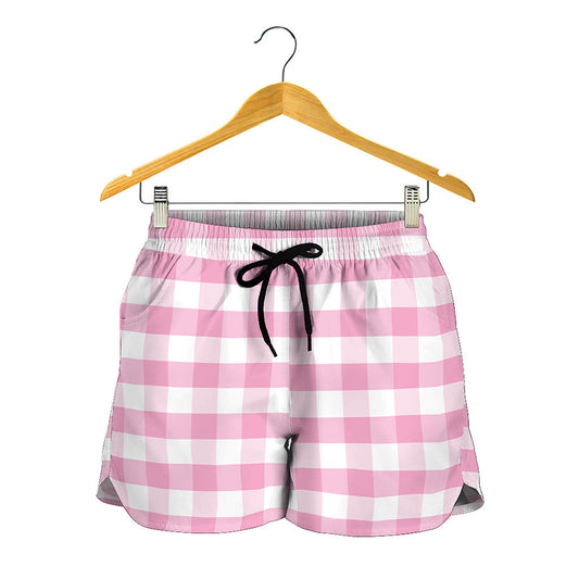 Pink And White Gingham Pattern Print Women's Shorts